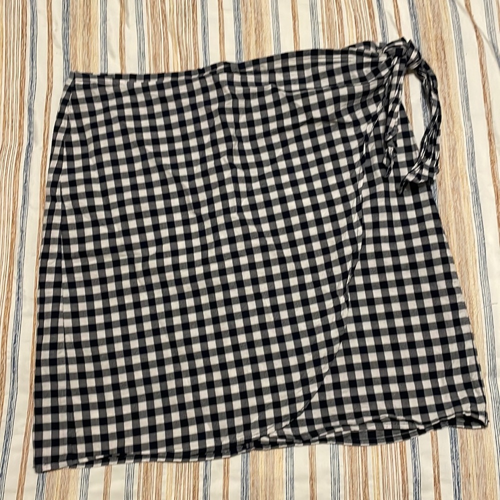 LOFT Navy Gingham Mini Skirt